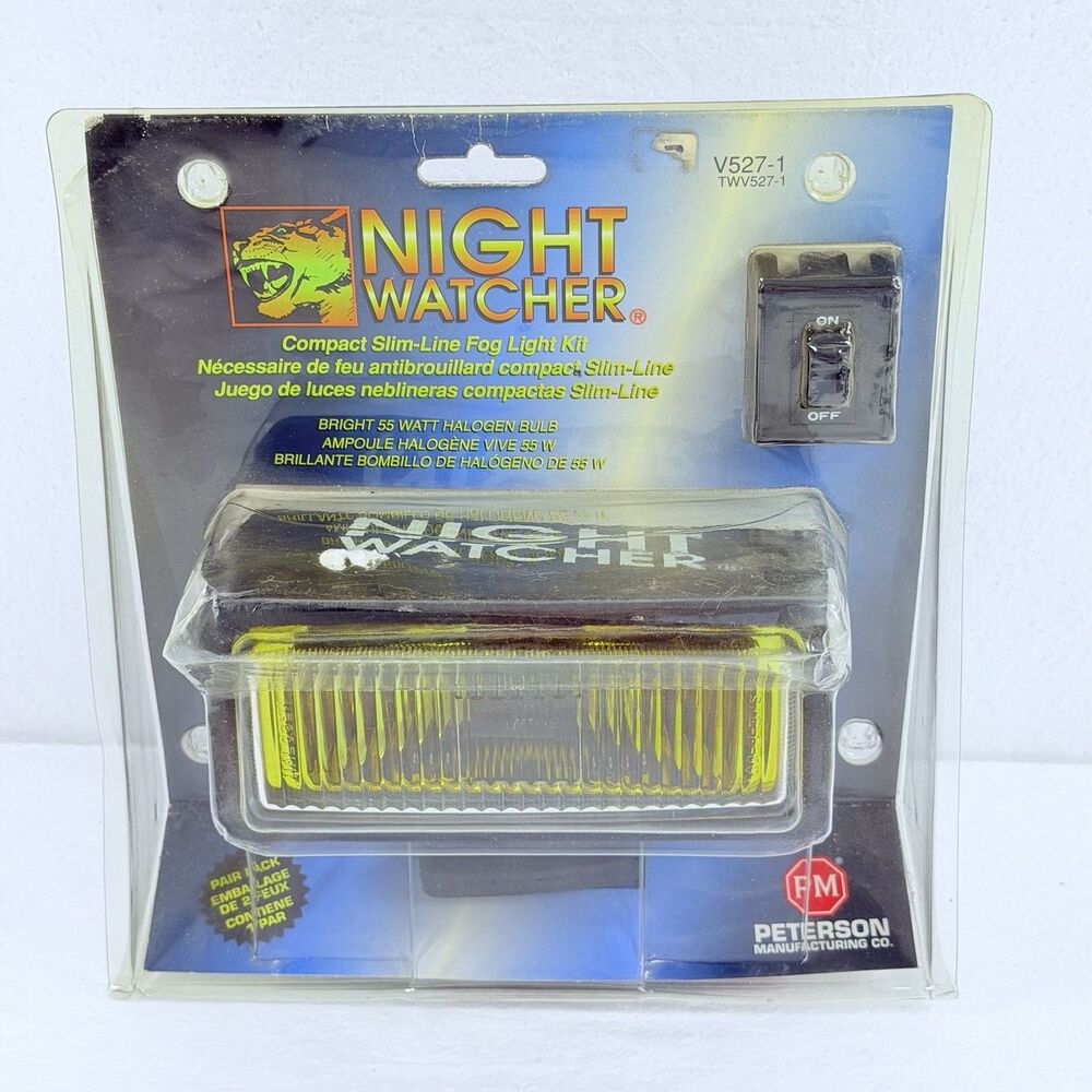 Vintage Night Watcher Slim Line Fog Light Kit Yellow Lens V527-1 Truck Car NOS